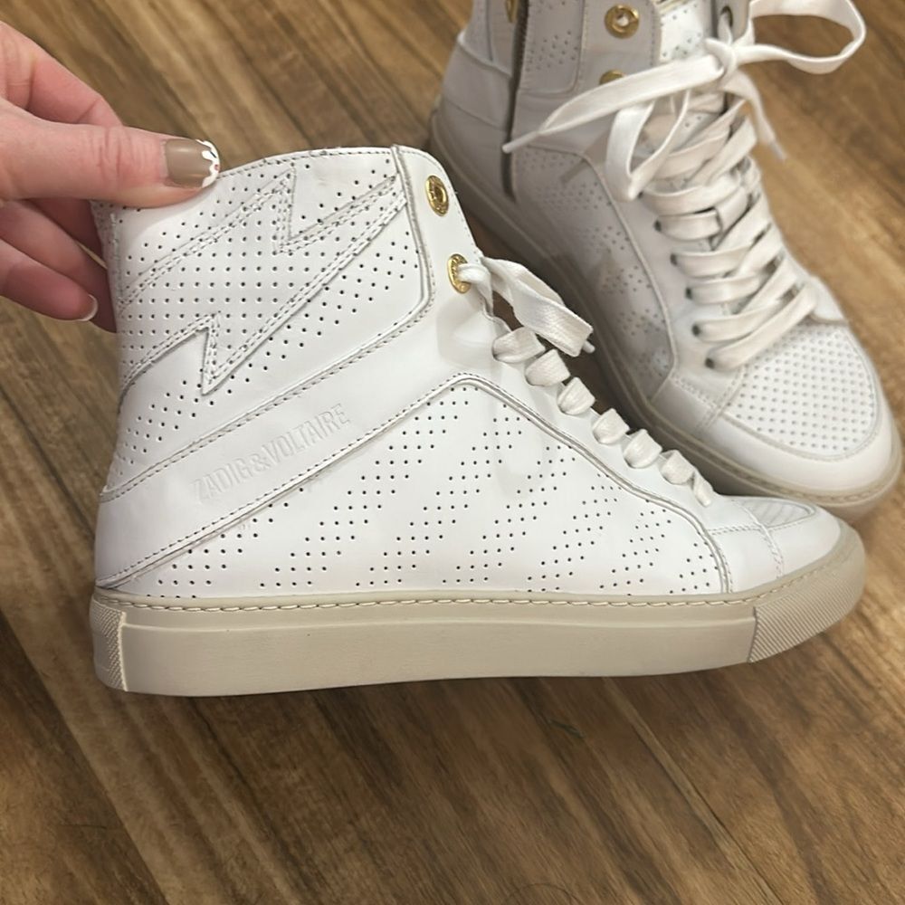 Zadig and Voltaire High Flash White Hightop Sneakers Size 9.5 NWOT - Picture 3 of 9